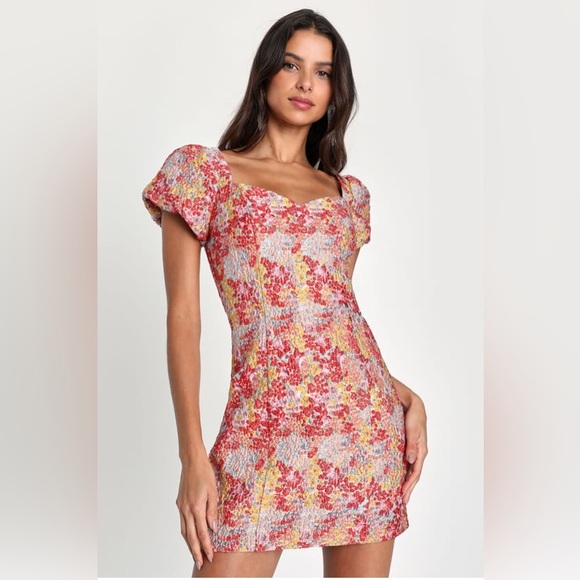 Pink and Orange Sheath Mini Dress with Sweetheart Neckline - Picture 1 of 16